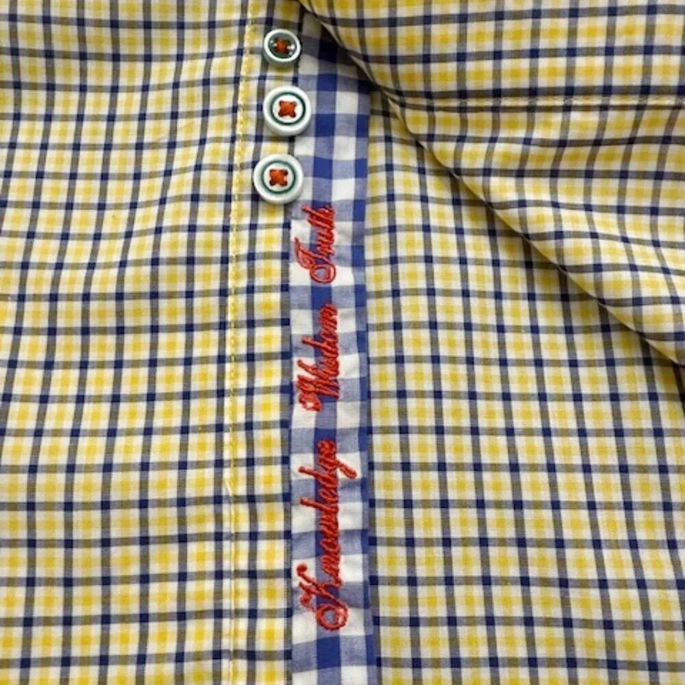 Robert Graham X Yellow & Blue Checked Long Sleeve Shirt Flip Cuffs Size M